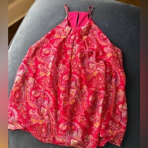 Everly Pink Halter Camisole Blouse with Paisley Accents